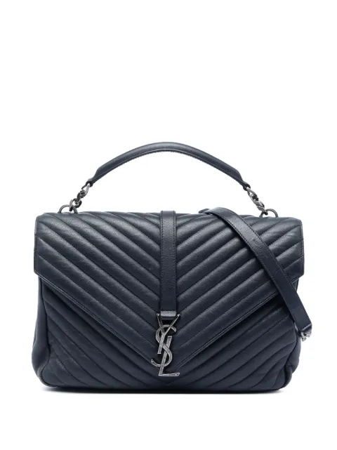 Saint Laurent Pre-Owned 2016 Large Chevron Sheepskin Monogram College satchel Blue VQTQ96UQ7NDKAS5I