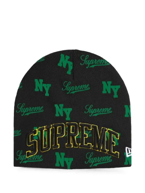 Supreme x New Era monogram-pattern beanie hat Black SU27860