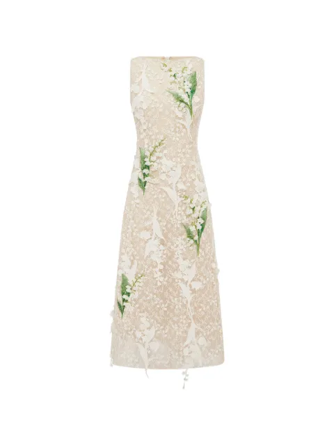 Leo Lin Cleo floral-appliqué lace midi dress Neutrals LLFW260871
