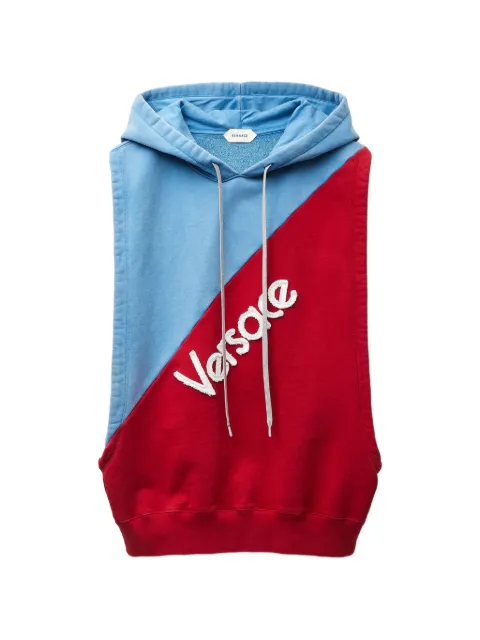 Versace embroidered cotton sleeveless hoodie Blue 10254341A18397