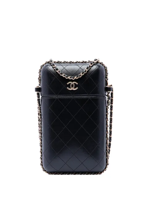 CHANEL Pre-Owned 2016-2017 CC Quilted Lambskin Chain Around Phone Holder crossbody bag Black 8L2PQLREF68C0UKA