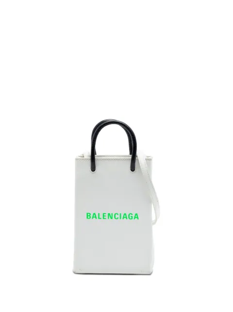 Balenciaga Pre-Owned 2020 Mini Calfskin Logo Shopping Phone Holder satchel White TLSI5OUAIY79K7LH