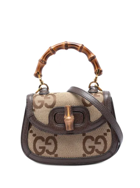 Gucci Pre-Owned 2016-2026 Mini Jumbo GG Canvas 1947 Bamboo Top Handle Bag satchel Neutrals RKXCK6TY1RHHCIQ1