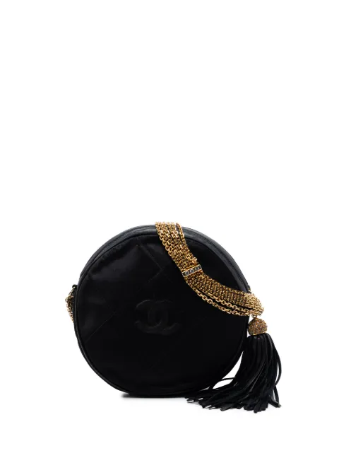 CHANEL Pre-Owned 1986-1988 CC Quilted Satin Tassel Round shoulder bag Black PNFTDZOF1PIZC6XC