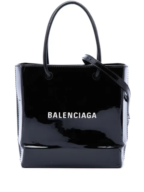 Balenciaga Pre-Owned 2019 Patent Logo Shopping Tote XXS satchel Black 0J6XZ7C26AKLOYUN