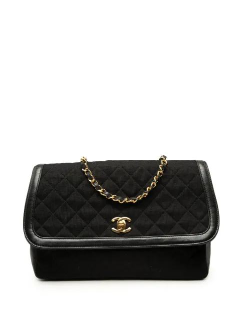 CHANEL Pre-Owned 1989-1991 CC Quilted Jersey and Lambskin Trimmed Single Flap crossbody bag Black WXX1P03YWYP13A69