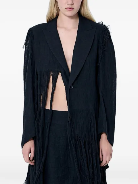 Yohji Yamamoto frayed linen single-breasted blazer Black FKJ02307