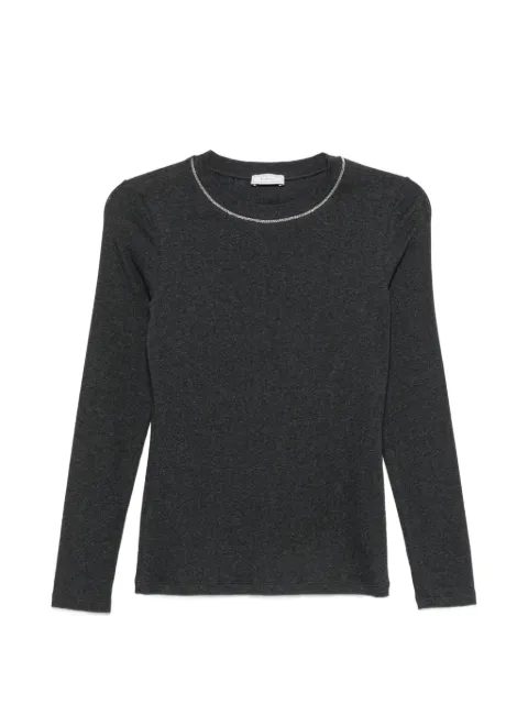 Peserico embellished-neck long-sleeve T-shirt Grey A06705J005669