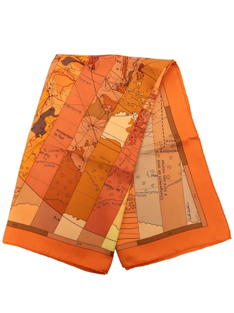 Hermès Pre-Owned 2000-2026 Le Monde Est Vaste Silk Scarf 90 scarves Orange QQ4EI6GWRCNKO29W