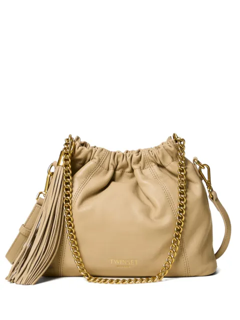 TWINSET leather shoulder bag with ruching Neutrals 262TD8181
