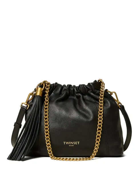 TWINSET leather shoulder bag with ruching Black 262TD8181