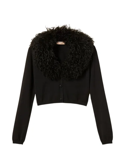 TWINSET cropped cardigan with faux fur Black 262TT3260