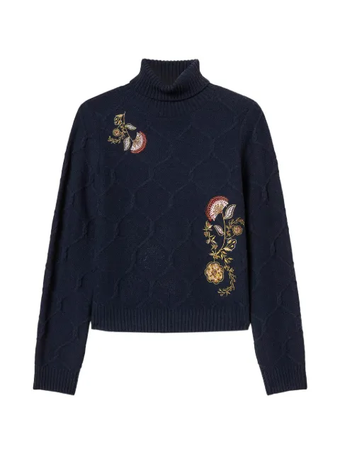TWINSET turtleneck wool jumper with floral embroidery Blue 262AP3190