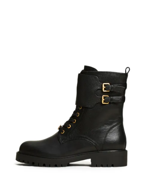 TWINSET leather combat boots with straps Black 262TCP084