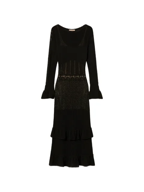TWINSET long wool blend knit dress with ruffles Black 262TP3070