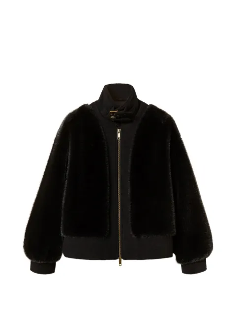 TWINSET faux-fur and wool cloth bomber jacket Black 262TT2180