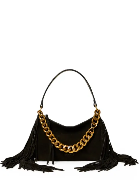 TWINSET medium Liliane fringed-detailing suede shoulder bag Black 262TB7205