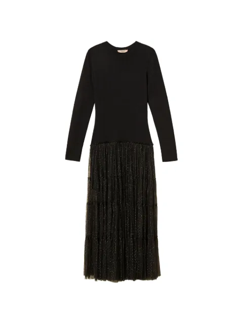 TWINSET long knit dress with plumetis tulle Black 262TT3423