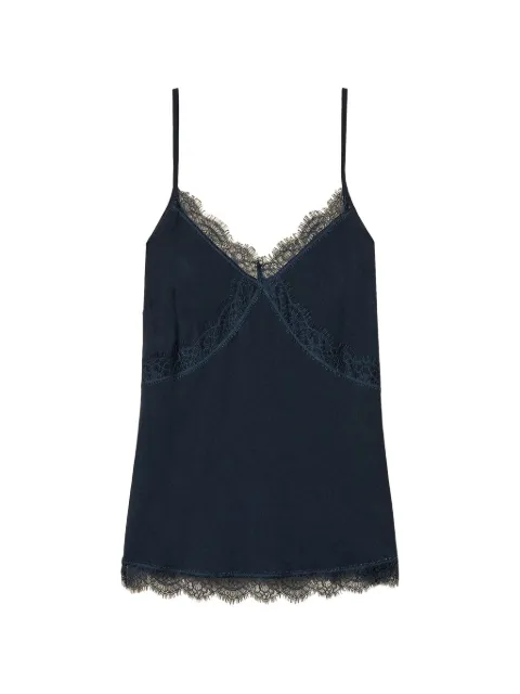 TWINSET crêpe de Chine top with lace Blue 262AP2454