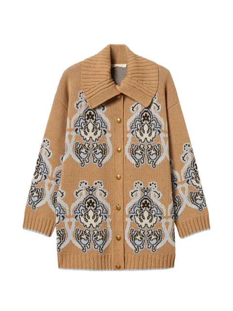 TWINSET jacquard wool blend knitted cardigan Neutrals 262TP3484