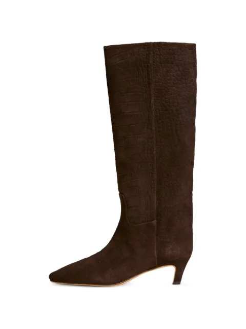 TWINSET crocodile print suede high boots Brown 262TGT080