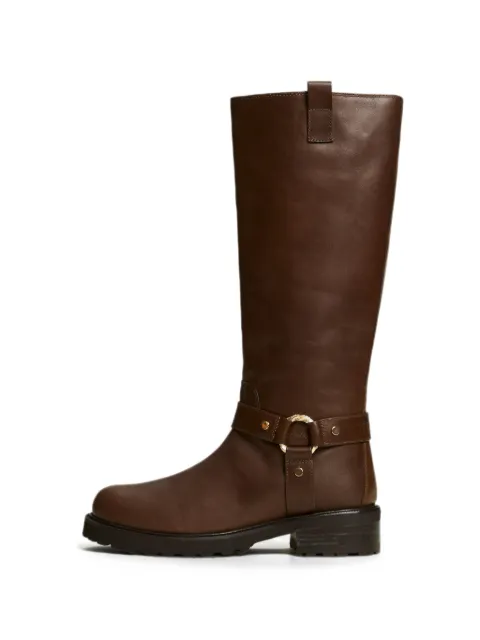 TWINSET leather high biker boots with ring Brown 262TCP064