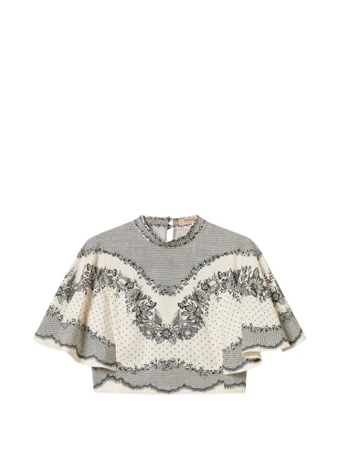 TWINSET jacquard satin blouse with floral and polka dot pattern Neutrals 262TP267A