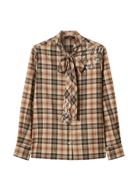 TWINSET tartan flannel shirt with embroidery Brown 262AP2300