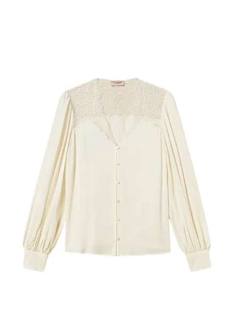 TWINSET jacquard shirt with lace Neutrals 262TP2481