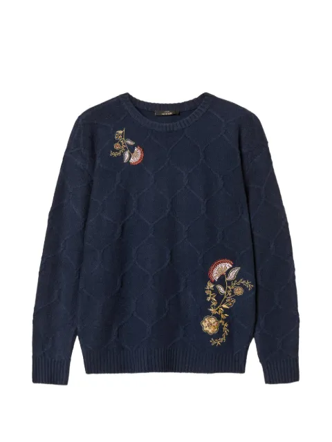 TWINSET crew neck wool jumper with floral embroidery Blue 262AP3191