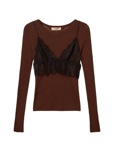 TWINSET silk-blend jumper with top Brown 262TP3010