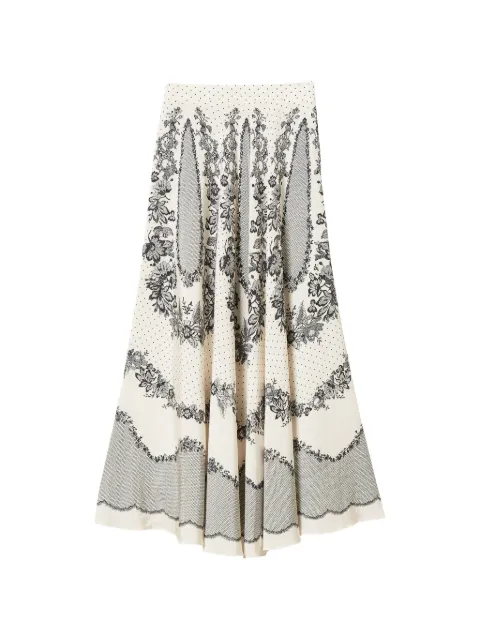 TWINSET jacquard satin long skirt with floral and polka dot pattern Neutrals 262TP267E