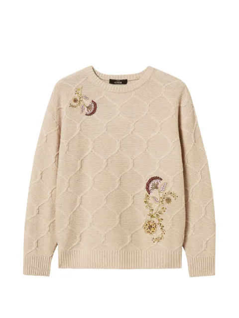 TWINSET floral-embroidered diamond-knit sweater Neutrals 262AP3191