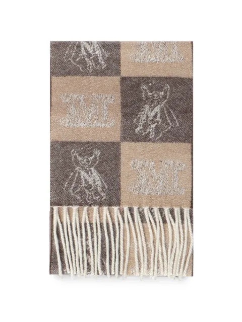 Max Mara monogram-jacquard fringed scarf Brown 2624546361600