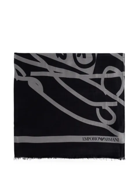 Emporio Armani logo-print frayed scarf Black EM007057AF28941