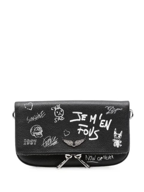Zadig&Voltaire mini Rock graffiti-print clutch bag Black LWBA04485