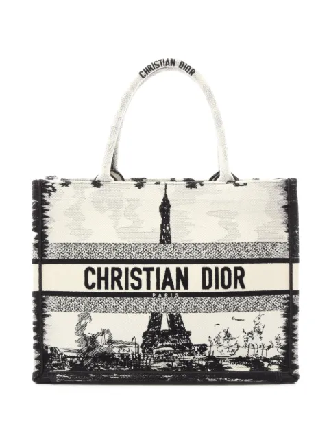 Christian Dior Pre-Owned 2000-2026 Medium Embroidered Canvas Eiffel Tower Book tote bag White ZZXGVFQWW3B77GHF
