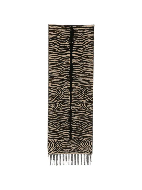 FENDI tiger-print fringed scarf Neutrals FXT132B1W0