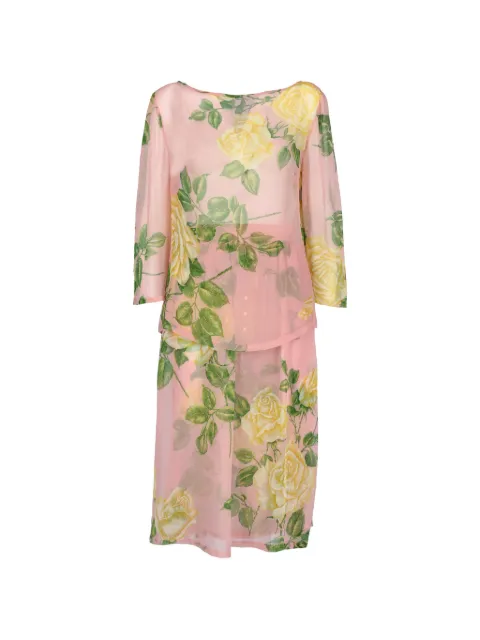 Vintage floral-print maxi skirt and blouse Pink W15062610