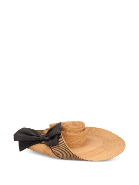 MARZI bow-detail striped-brim sun hat Neutrals W27526152