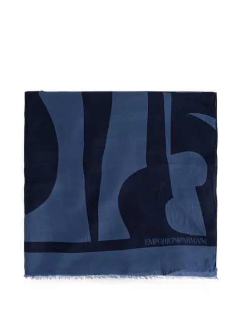 Emporio Armani logo-print frayed scarf Blue EM007057AF28941FB119