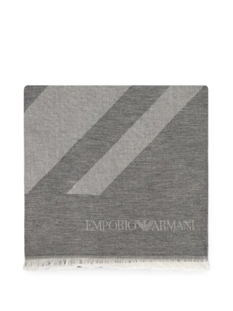 Emporio Armani logo-print frayed scarf Grey EM007060AF28944F8165