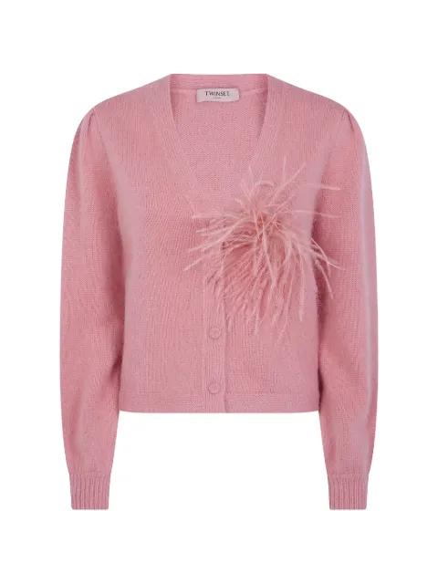 TWINSET feather-embellished puffed-sleeve cardigan Pink 262TP3261