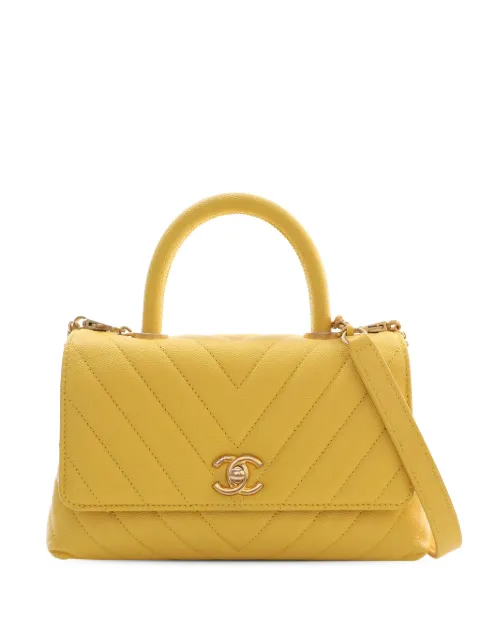 CHANEL Pre-Owned 2019 Mini Chevron Caviar Coco Top Handle Bag satchel Yellow 4BU2M81OUFC8ZMIC