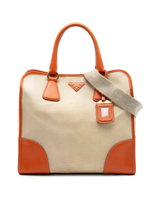 Prada Pre-Owned 2010-2026 Saffiano Trimmed Canvas Canapa satchel Orange OFIS91YYSEGB6H6Q