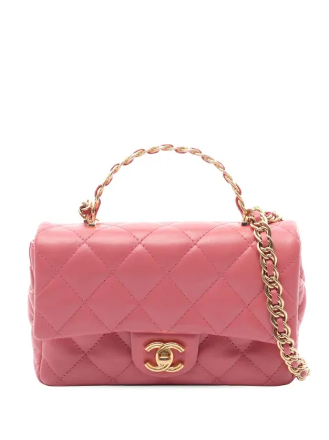 CHANEL Pre-Owned 2021-2026 Quilted Lambskin Metal Top Handle Flap satchel Pink U6MACOQVHYIYHIDK