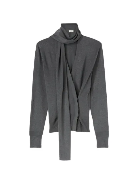 RETORI scarf-detail silk cardigan Grey 04WKNTO182SR03