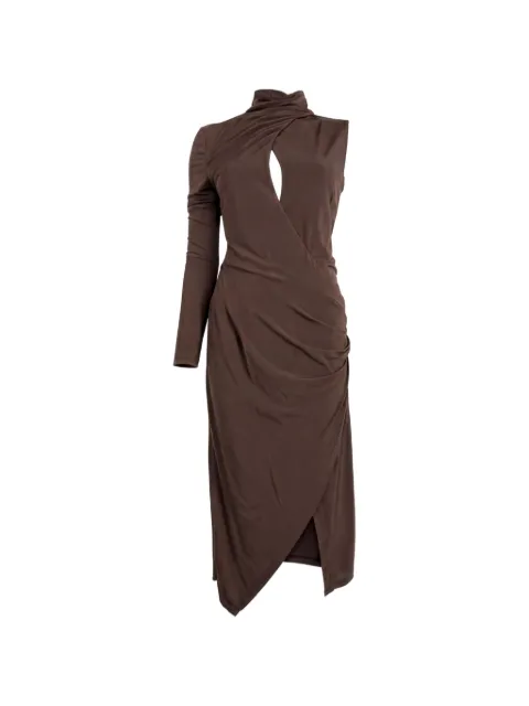 PINKO Cadillac cut-out asymmetric midi dress Brown 107558A2GS