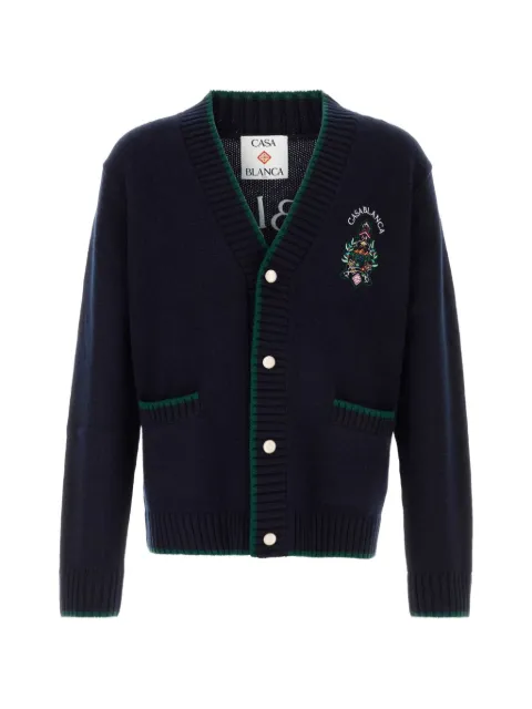 Casablanca hotel-emblem intarsia-knit logo-patch cardigan Blue PF26KW1429