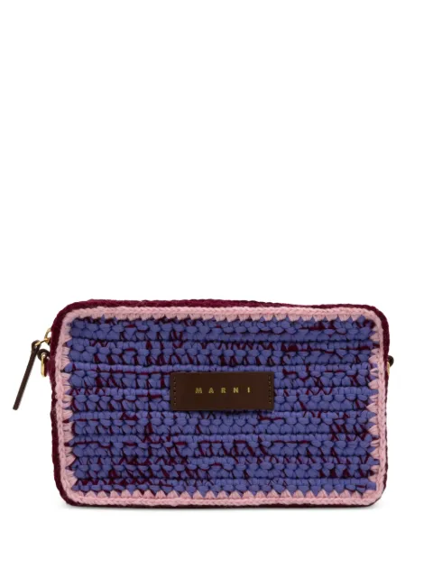 Marni logo-patch crochet-knit shoulder bag Purple SBMP0276U1P9281